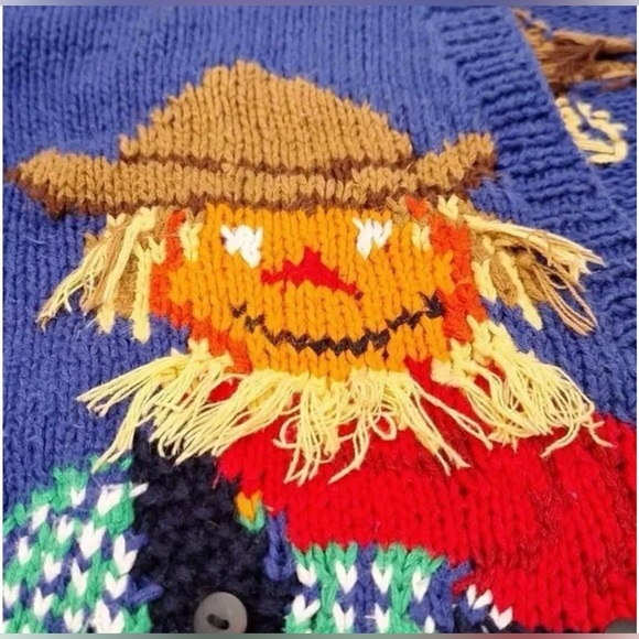 Vintage Alexandra Bartlett Knitted Fall Scarecrow Pumpkin Cardigan Sweater 90s 🎃 - Picture 6 of 6